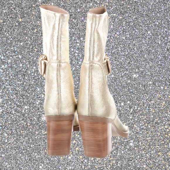 Gold Metallic Leather Western Cowboy Boots - Picture 4 of 5